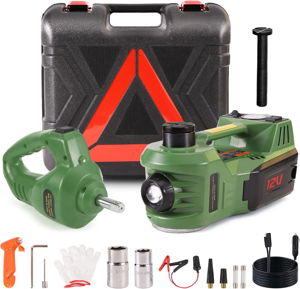 EFFIROSO Portable Electric Car Jack 5 Ton 12V Hydraulic Car Jack Set